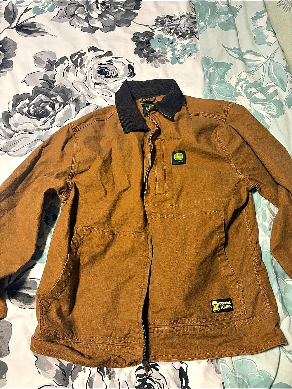 John Deere Durable Tough Canvas Work Jacket with Corduroy Collar Brown Medium